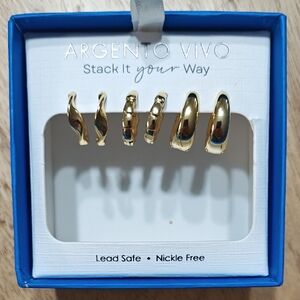 Argento Vivo Gold Tone Stacked Huggie Earring Set